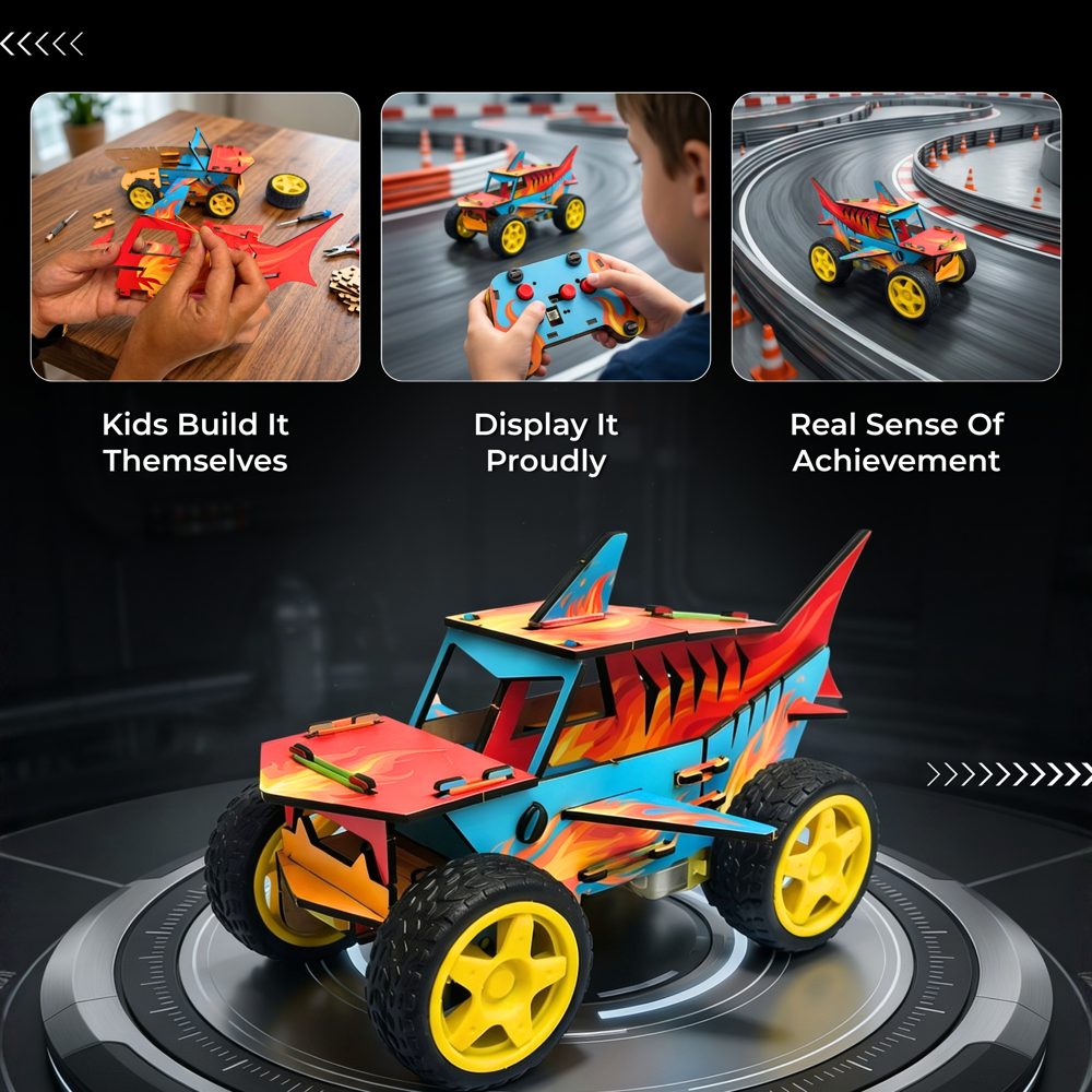 Child builds, displays and races the monster truck